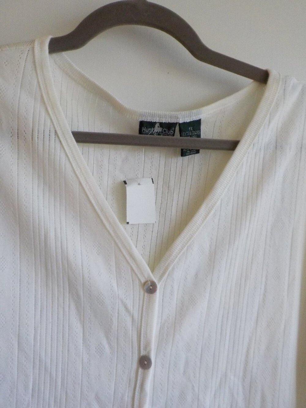 Hunt Club Top Cardigan  - Size 1X - COTTON - White V-neck Short Sleeve (2415)